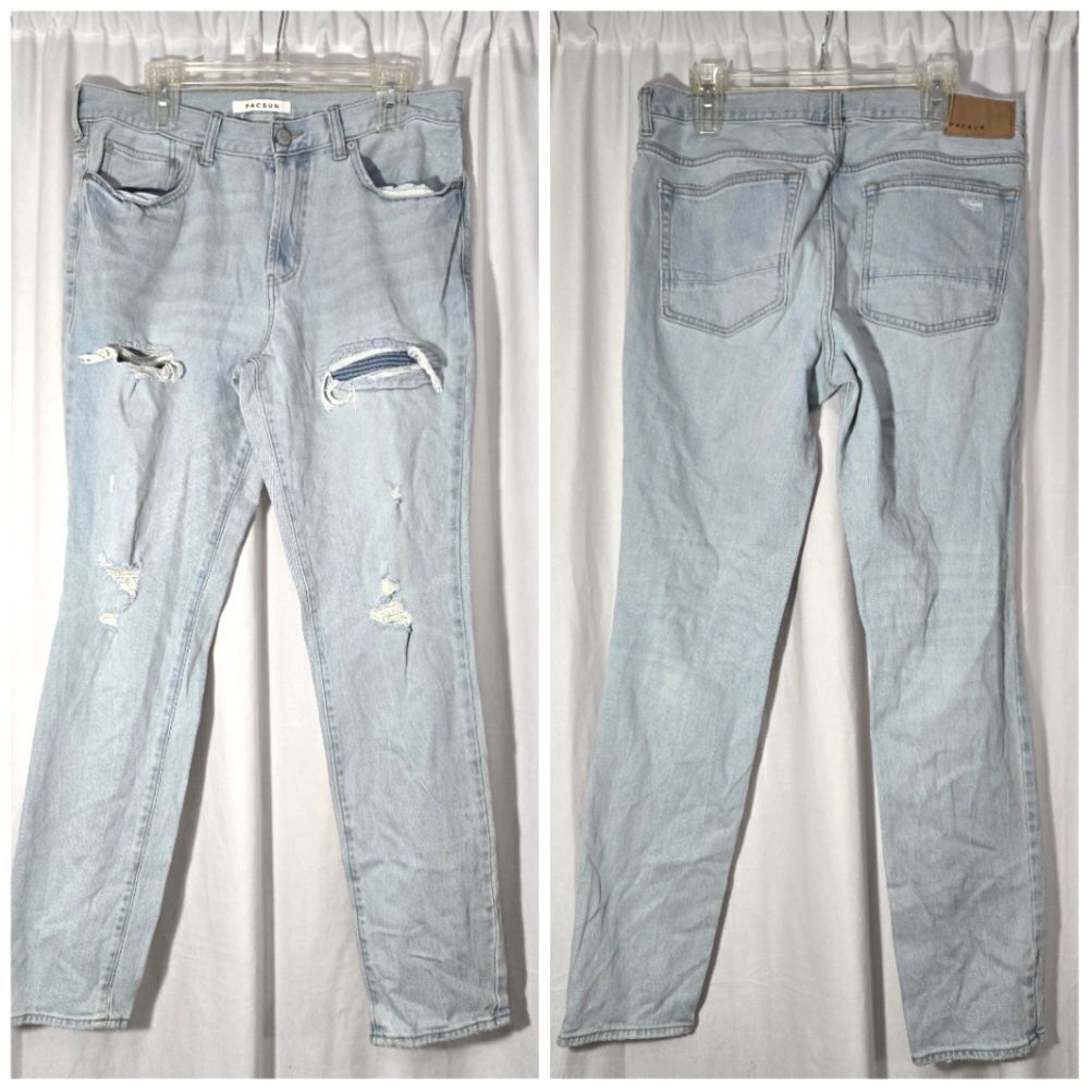 PacSun Light Ripped Stacked Skinny Jeans 34x32 - Picture 2 of 9